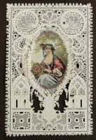 アンティーク雑貨＞アンティーク・カード＞レースペーパー・カード＞中央にオーバルの女性が描かれたレースペーパーです。