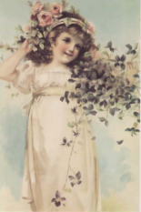 ヴィクトリアン・ポストカード　 バラの髪飾りをかぶった愛らしい少女    ＜ヴィクトリアンの雑貨＞