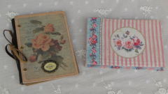 薔薇の雑貨＞バラのフォトアルバム＞表紙に薔薇の絵が描かれたフォトアルバムです。アンティーク風、パステル調の２種類。ポストカードサイズの写真やカードが入るポケットアルバムです。