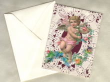 ヴィクトリア柄のちいさな封筒付カード　二つ折りカード　レース　天使　バラ　ヴィクトリアンのステイショナリー