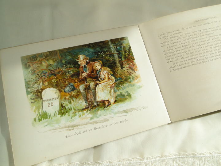 アンティーク雑貨＞ディケンズの絵本＞Dickens Pictures　Printed by E.Nister at Nuremberg(Bavaria)＞アーネスト・ニスターによる『ディケンズの絵本』 。美しい絵とニスターの文章によって綴られた、手作りのような本です。＞1900年