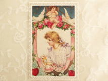 バレンタイン　ポストカード　天使とハート ヴィクトリアンのステイショナリー