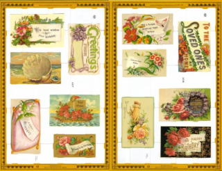 クロモス　花　型押しされた（エンボス加工）クロモス。花などをモティーフにしたカードの図柄です。デコパージュ等にお使いいただけます。また、フレームに入れて飾ったり、コラージュの材料にも・・・。　＜ヴィクトリアンの雑貨＞